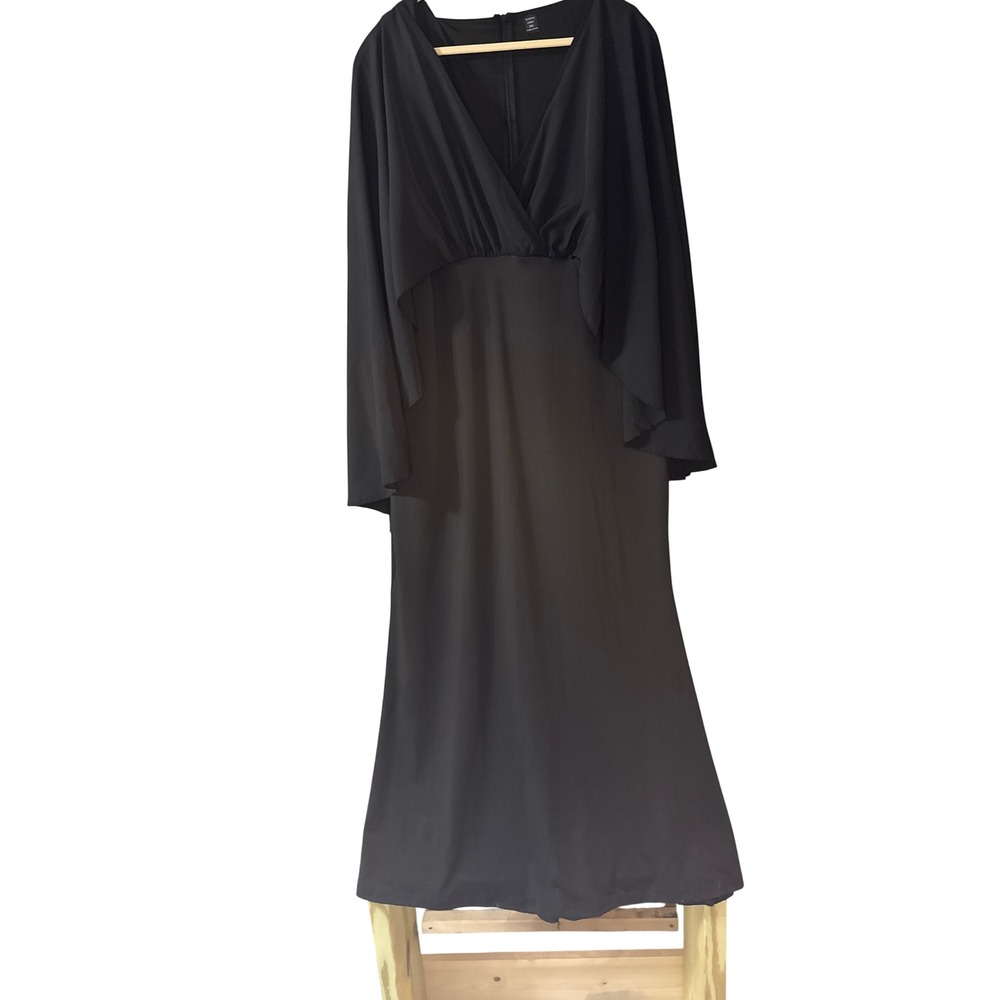 SHEIN Curve Womens Black Cape‎ Sleeve V-Neck Maxi Dress Plus Size 2XL Gown